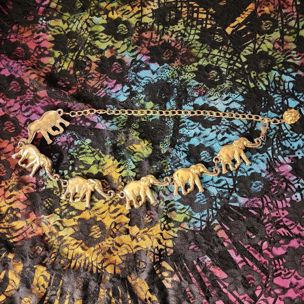 90s Brass Elephant Chain Belt. Vintage.